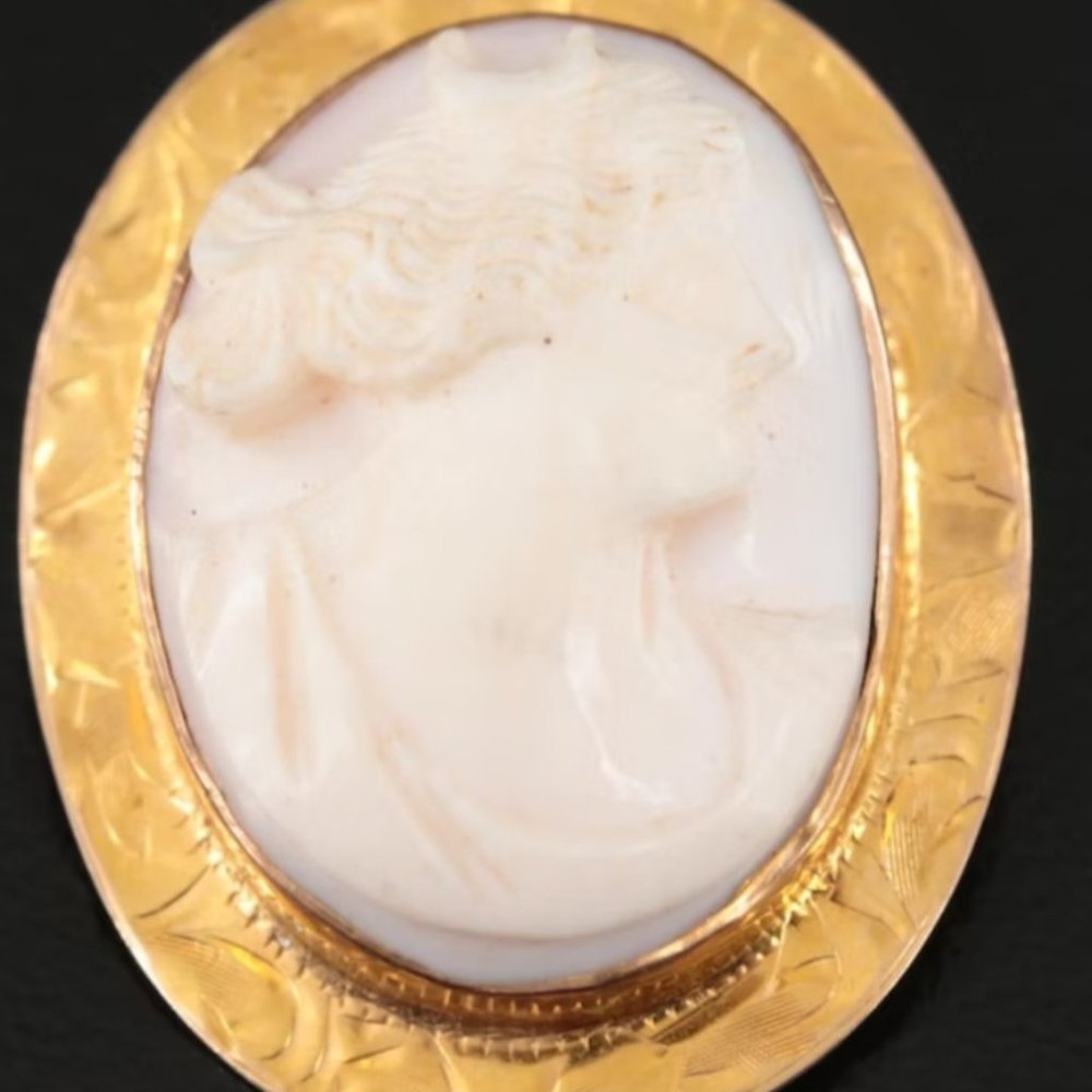 Vintage Carved Shell 10k Yellow Gold Cameo Brooch